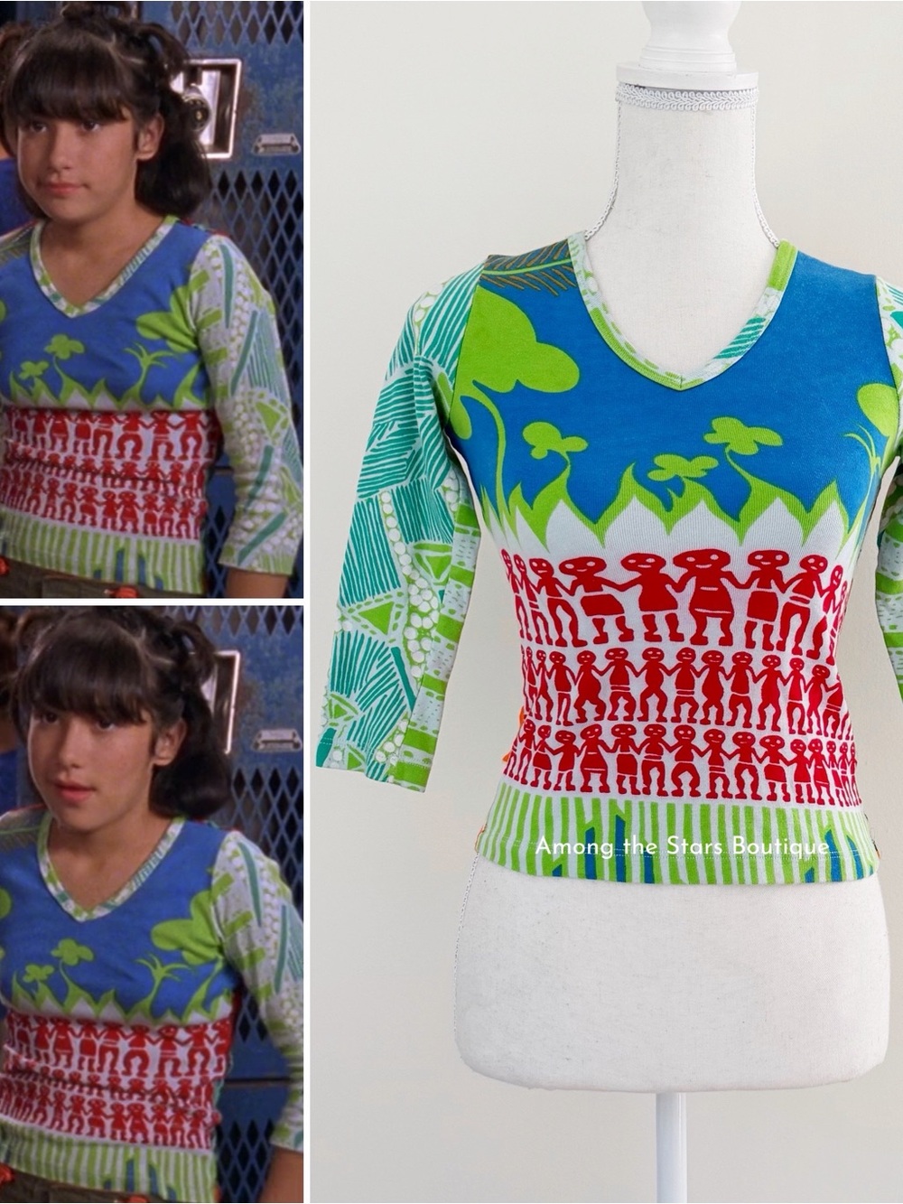 Rare Y2K Vintage Funky Mixed Print V-Neck Top ASO Miranda in Lizzie McGuire